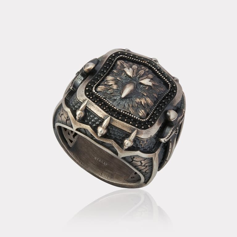Gümüş Kartal Figürlü Erkek Yüzük