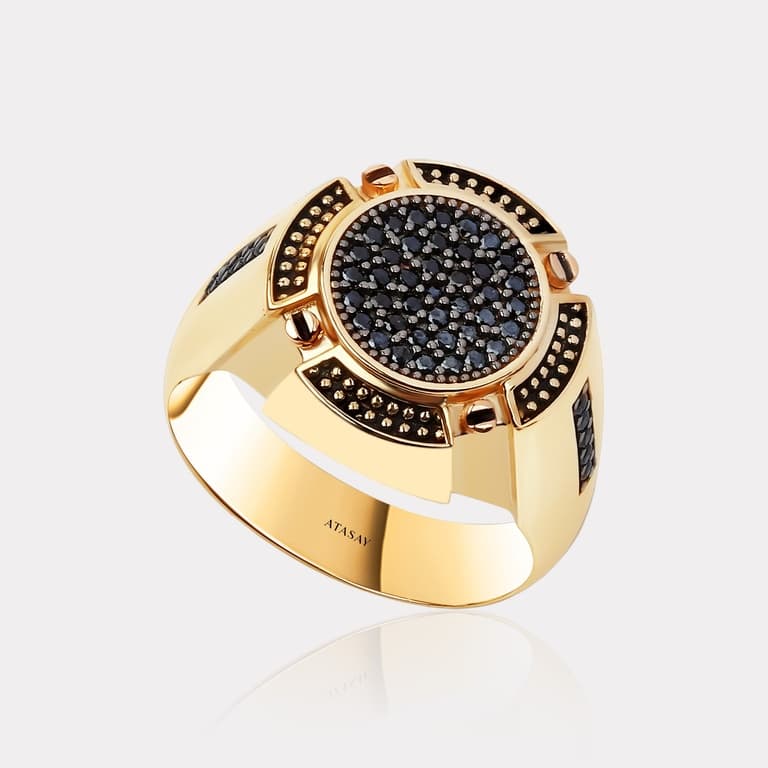 14 Ayar Sarı Altın 0,36 Karat Pırlanta Taşlı Erkek Yüzük