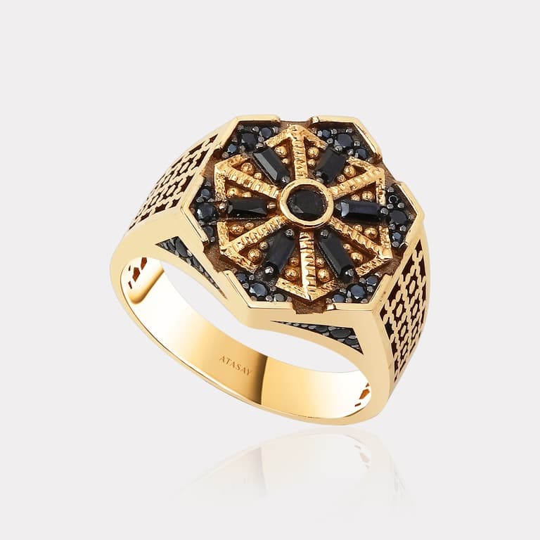 14 Ayar Sarı Altın 0,62 Karat Pırlanta Taşlı Erkek Yüzük