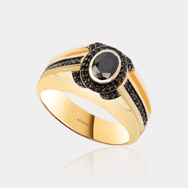 14 Ayar Sarı Altın 0,34 Karat Pırlanta Taşlı Erkek Yüzük