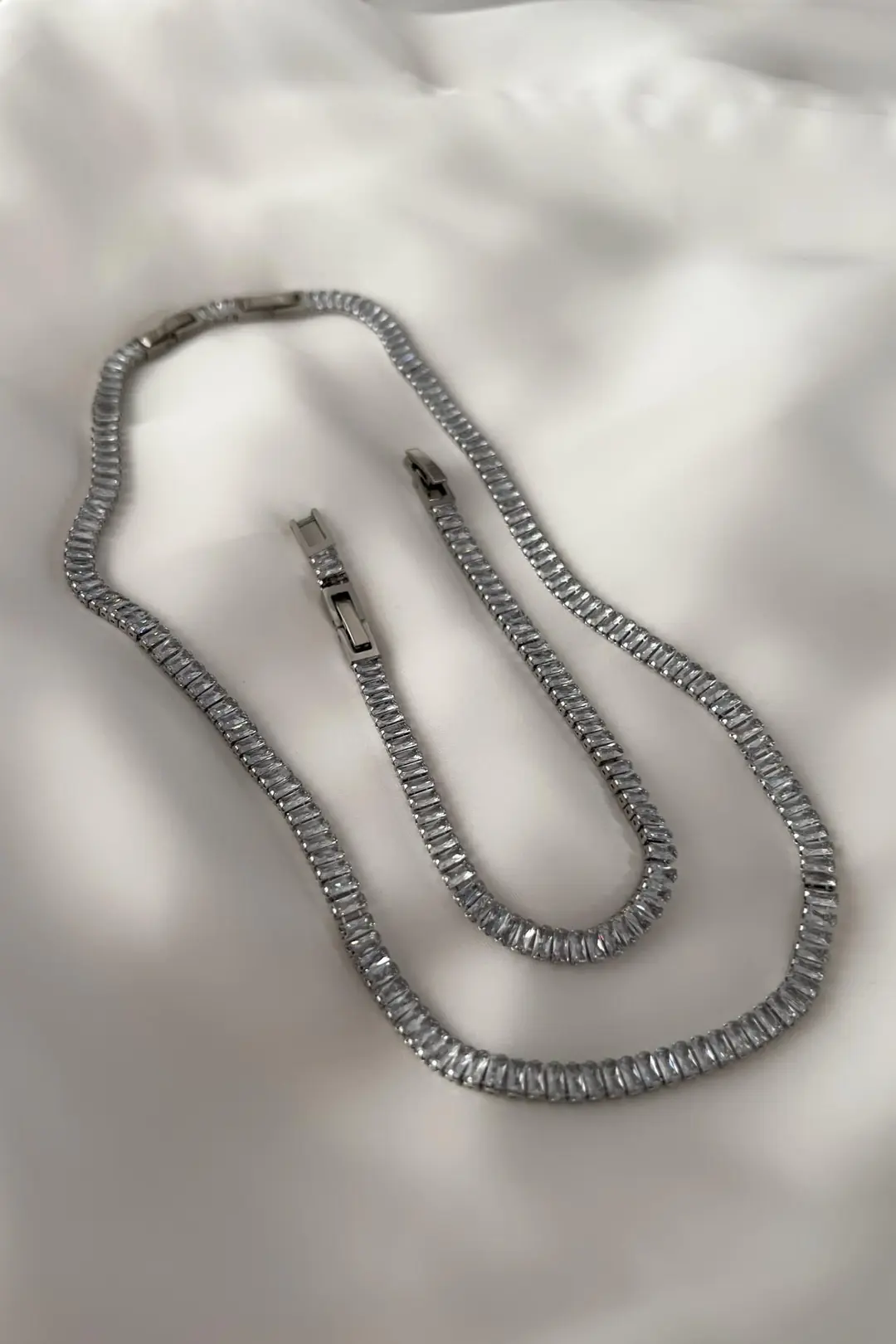 Baget Zirkon Çelik Kolye Bileklik Seti