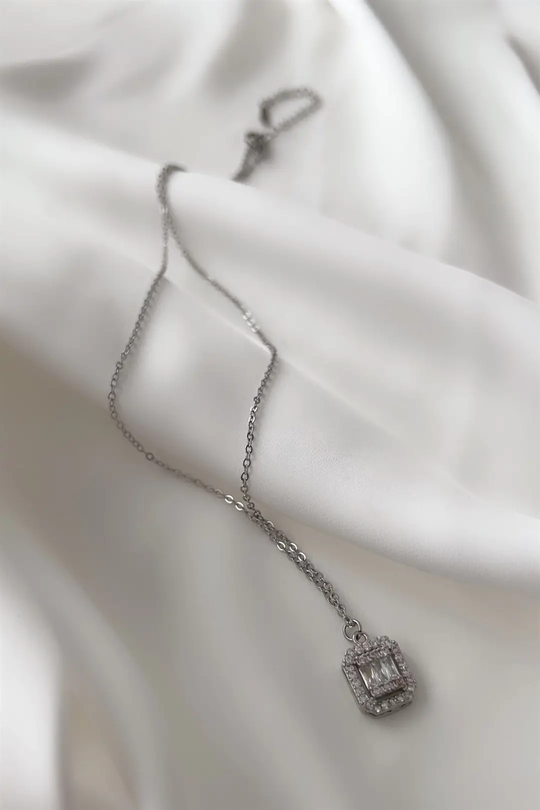 Baguette Rectangle Çelik Kolye