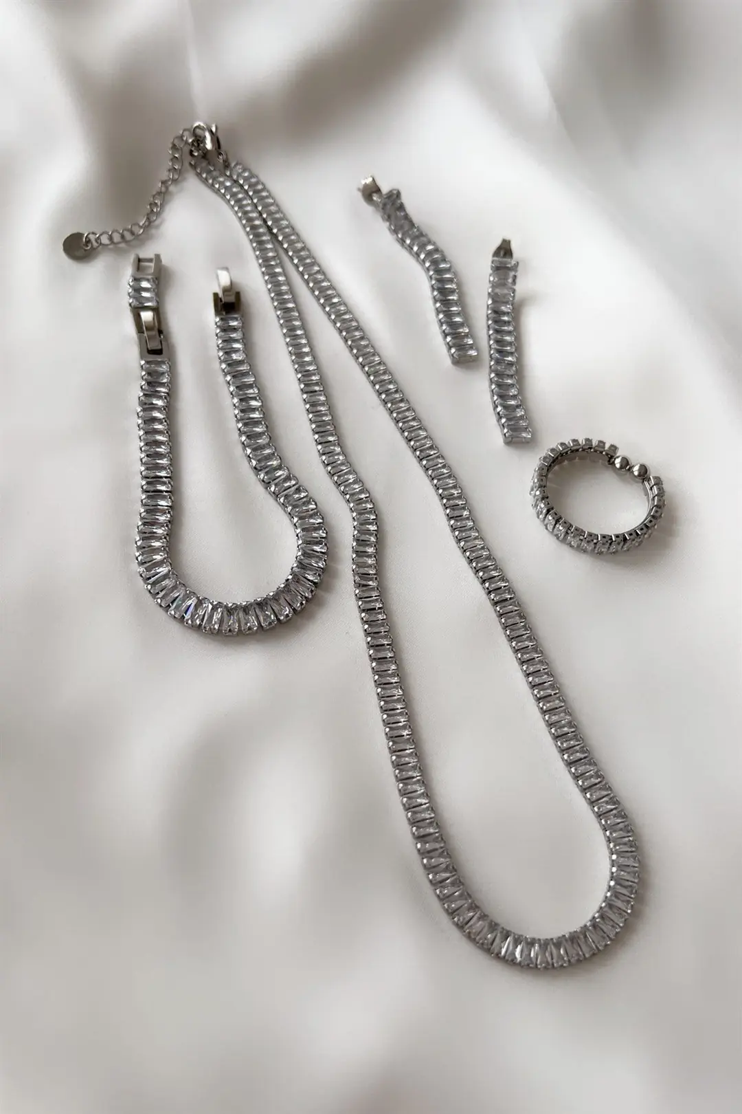 Baguette Zircon Çelik Set
