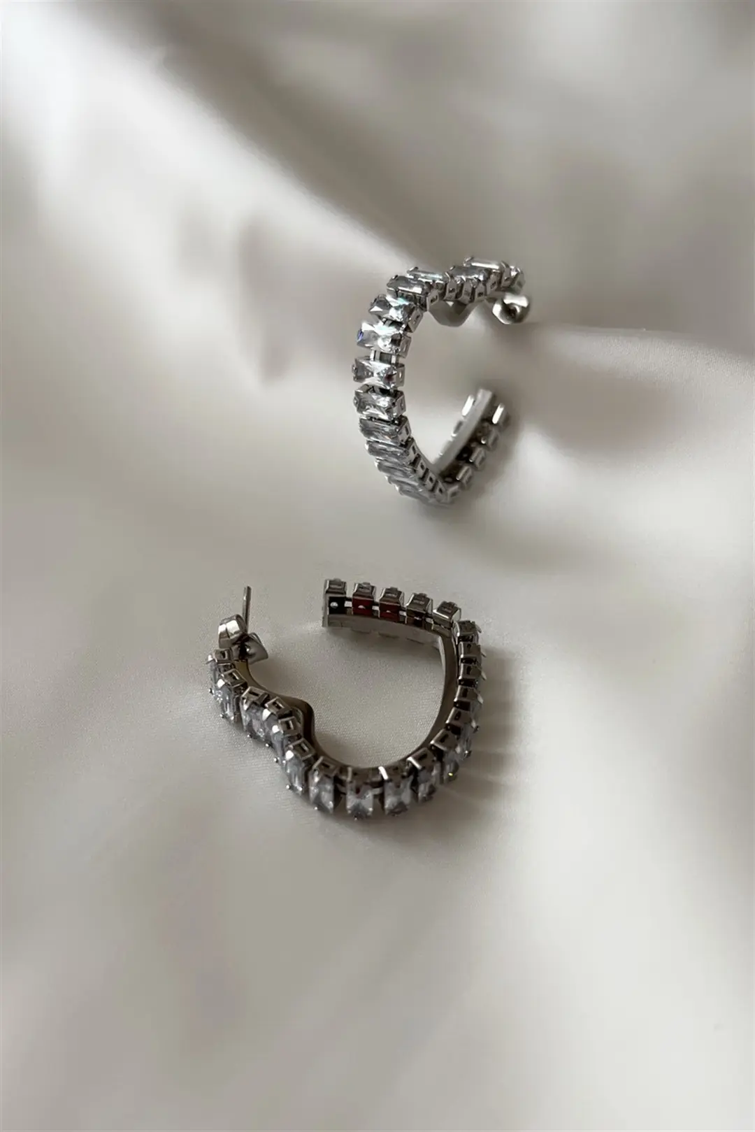 Baguette Heart Çelik Küpe